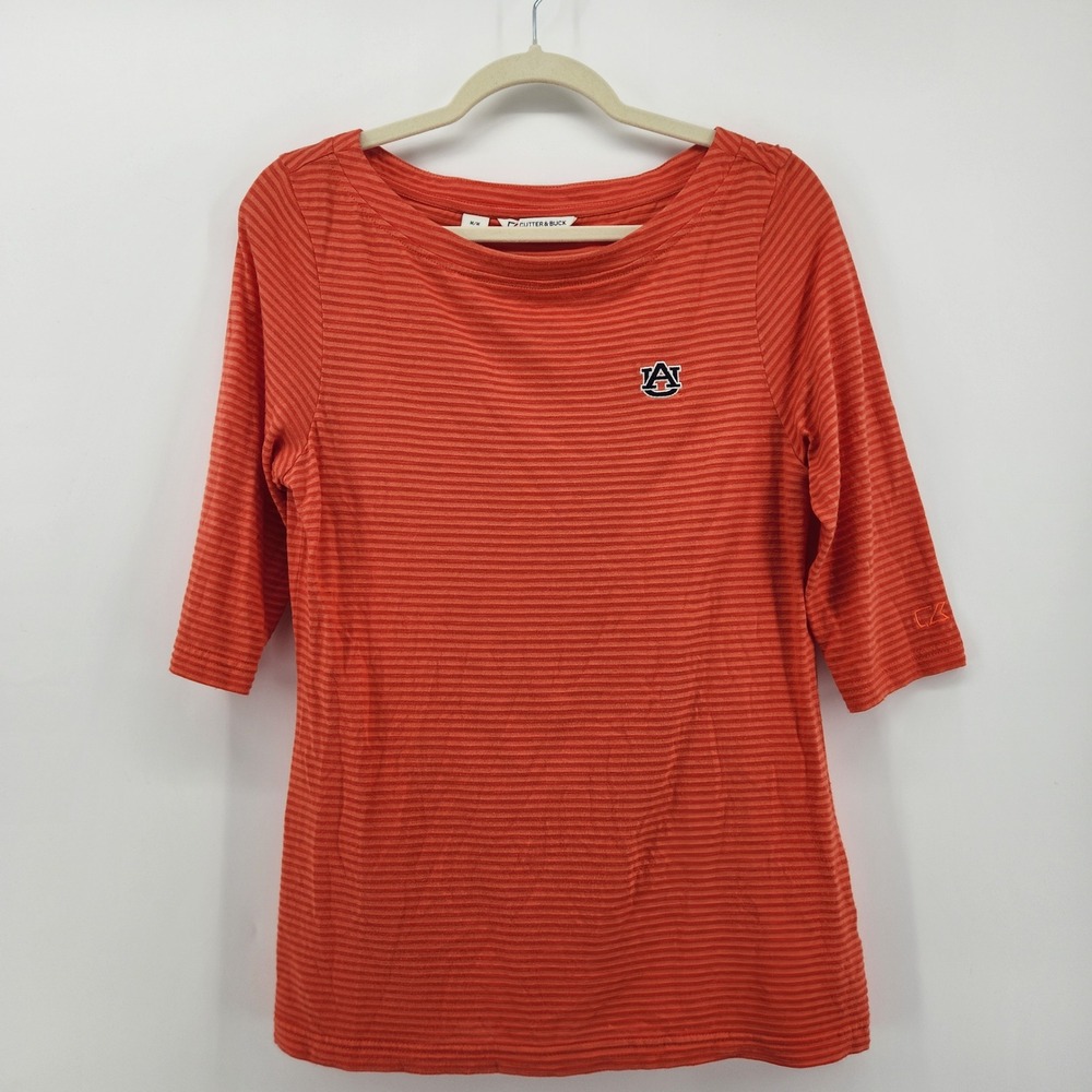 Cutter & Buck Auburn Tigers NCAA Collegiate Orange Striped 3/4 Sleeve Top M